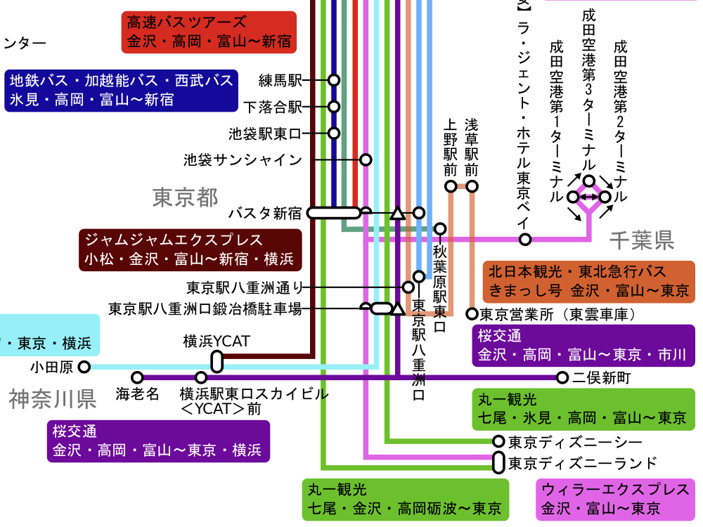 富山県内発着高速バス 特急バス 空港直行バス 観光定期路線バス路線図