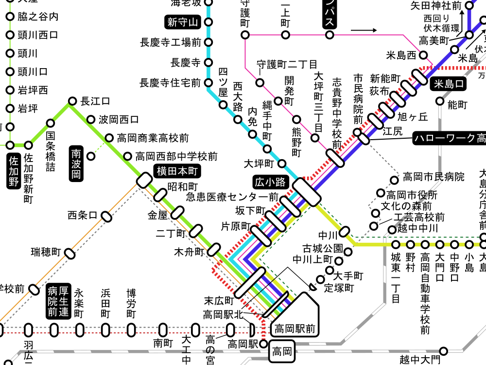 [高岡発着バス路線図]